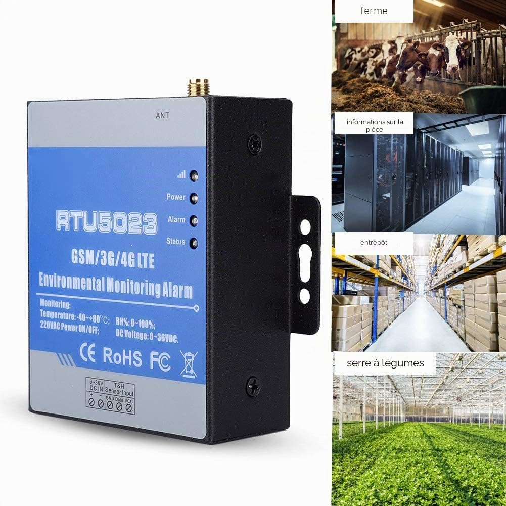 Sonew Alarme de Moniteur d'humidité de la température GSM Système d'alarme sans Fil RTU5023 pour la température, l'humidité et la Tension, télécommande SMS/Appel téléphonique(Moi)