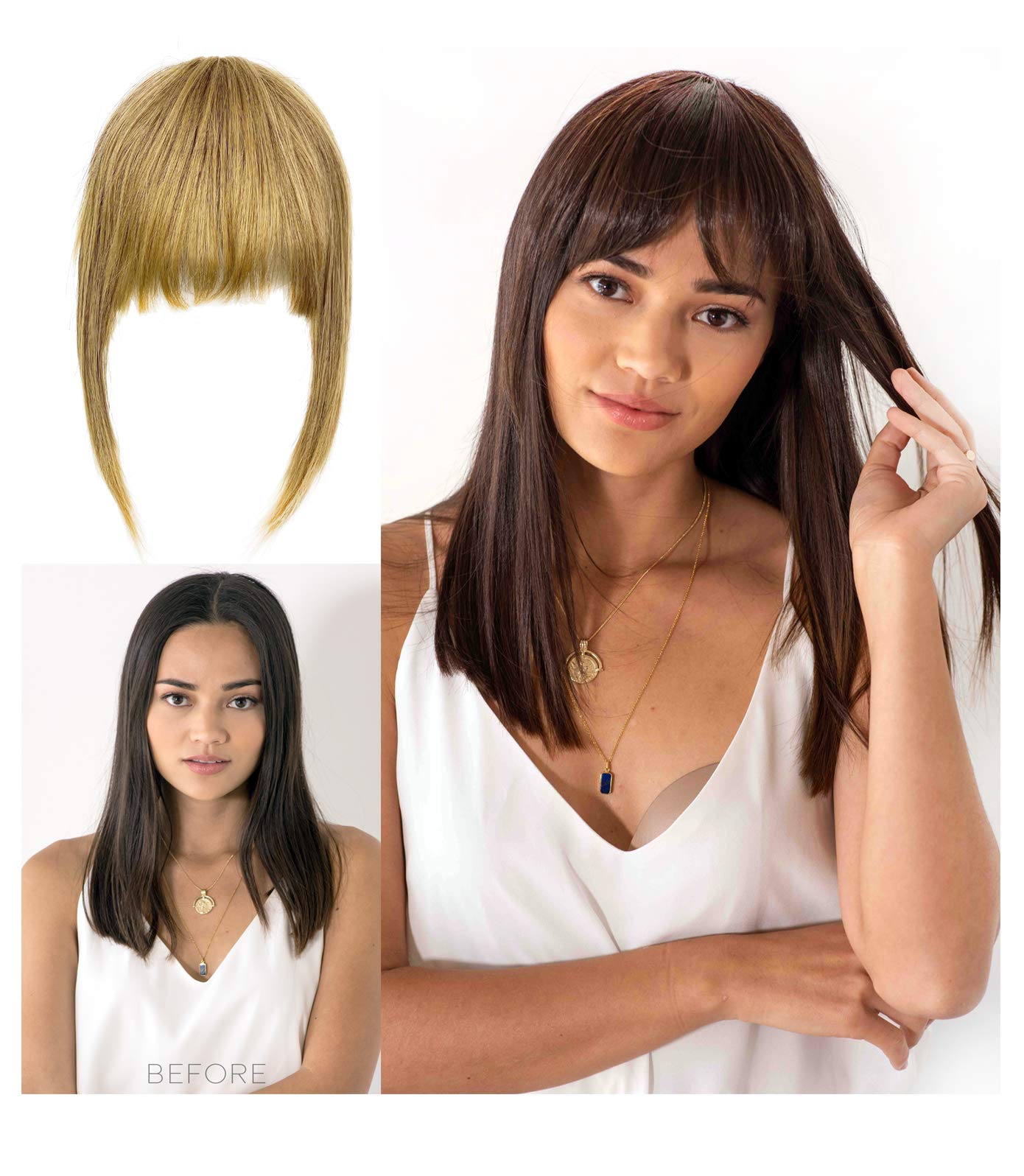 Soho Style Thin Bang S04 - Women Synthetic Fashion Fringe Front Clip on Straight Hairpiece Extension, Ash Blonde