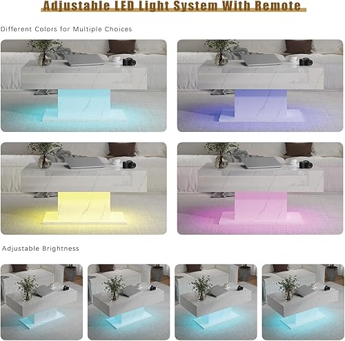 Miniatura 55 de Mesa de centro LED para sala de estar, mesa de centro rectangular, mesas de centro modernas de madera de alto brillo con luces LED de 16 colores