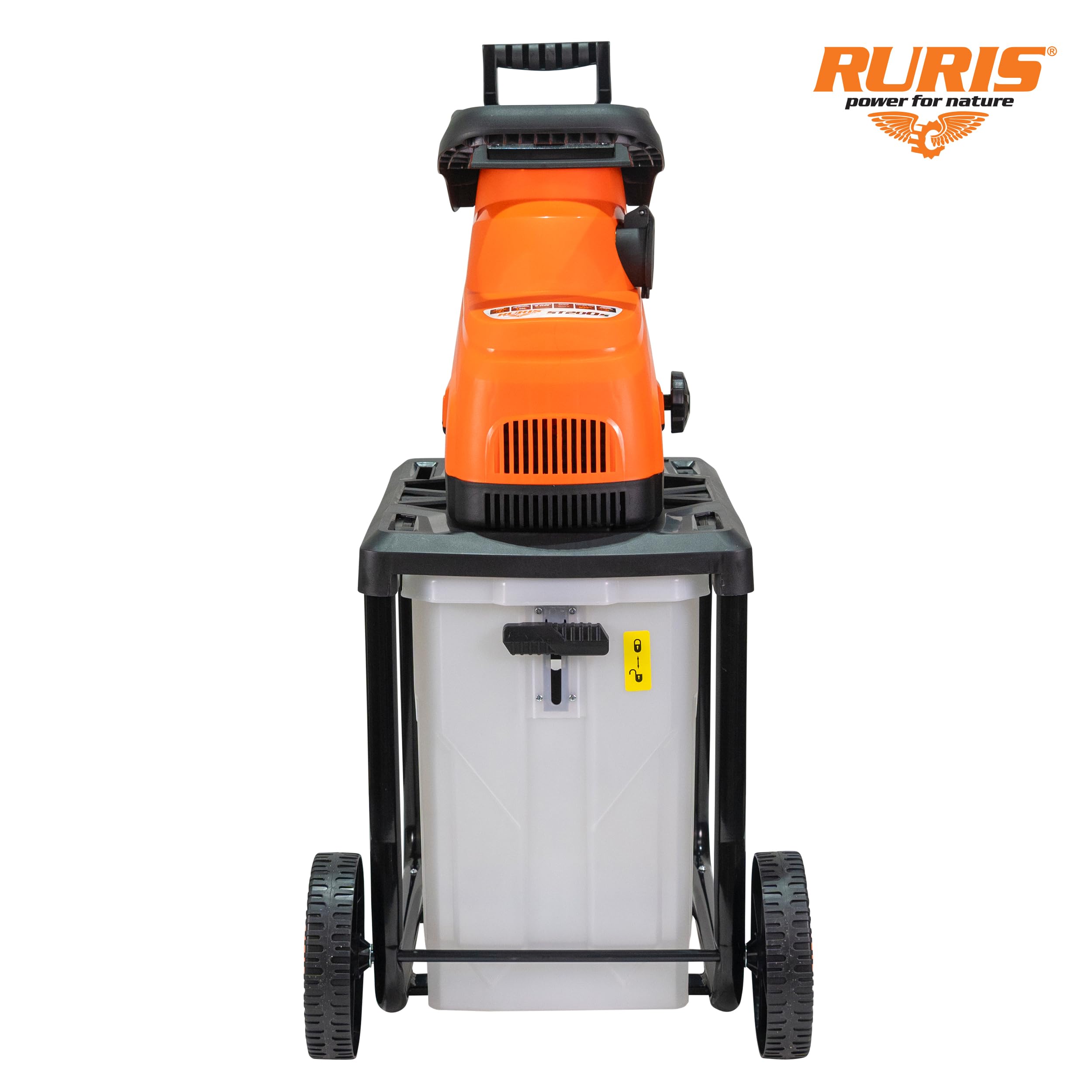 RURIS ST200s Broyeur de Végétaux Électrique 2800W 45 mm Bac 60L | Se verrouille automatiquement au bac de 60 L fermé pour une sécurité maximale