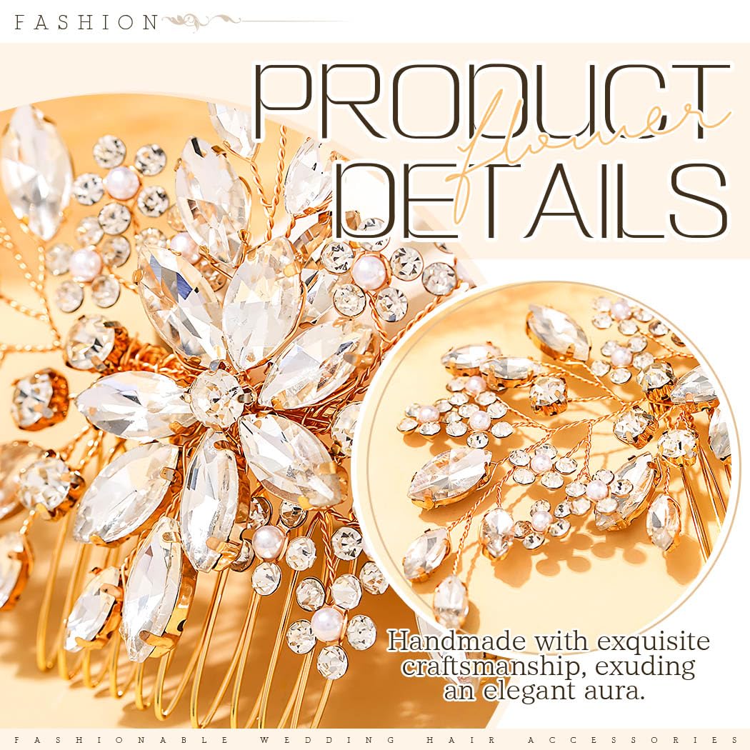 Campsis Wedding Hair Piece Gold Brides Hair Comb Pearl Hair Accessories for Women