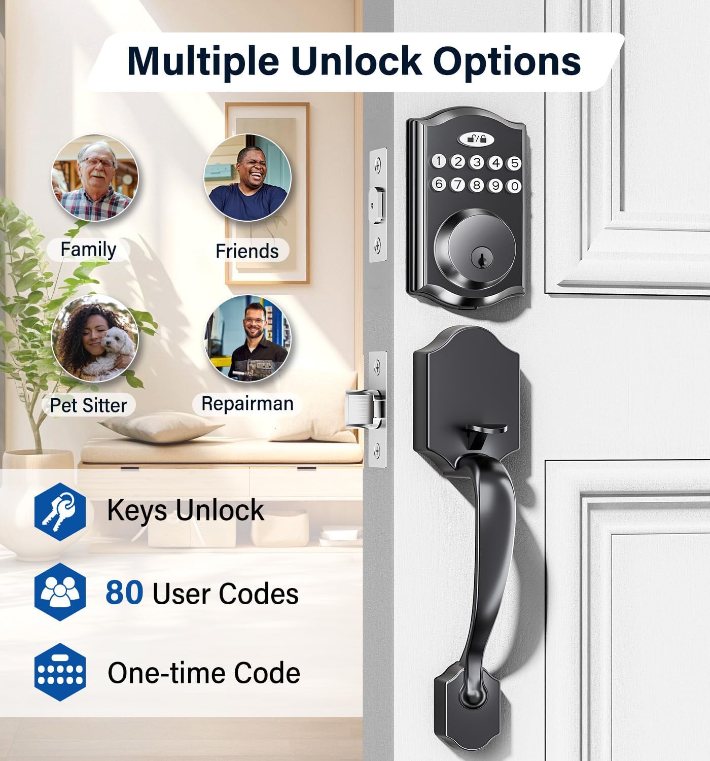 Door Lock with 2 Lever Handles - Keyless Entry Door Lock, Electronic Keypad Deadbolt, Digital Smart Code & Front Handle Sets, Auto-Locking, Easy Installation (Matte Black)