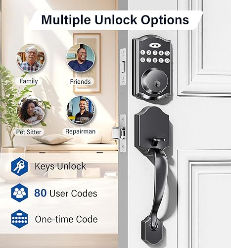 Miniatura 2 de Cerradura de puerta con 2 manijas de palanca, cerradura de puerta de entrada sin llave, cerrojo de teclado electrónico, código inteligente digital y