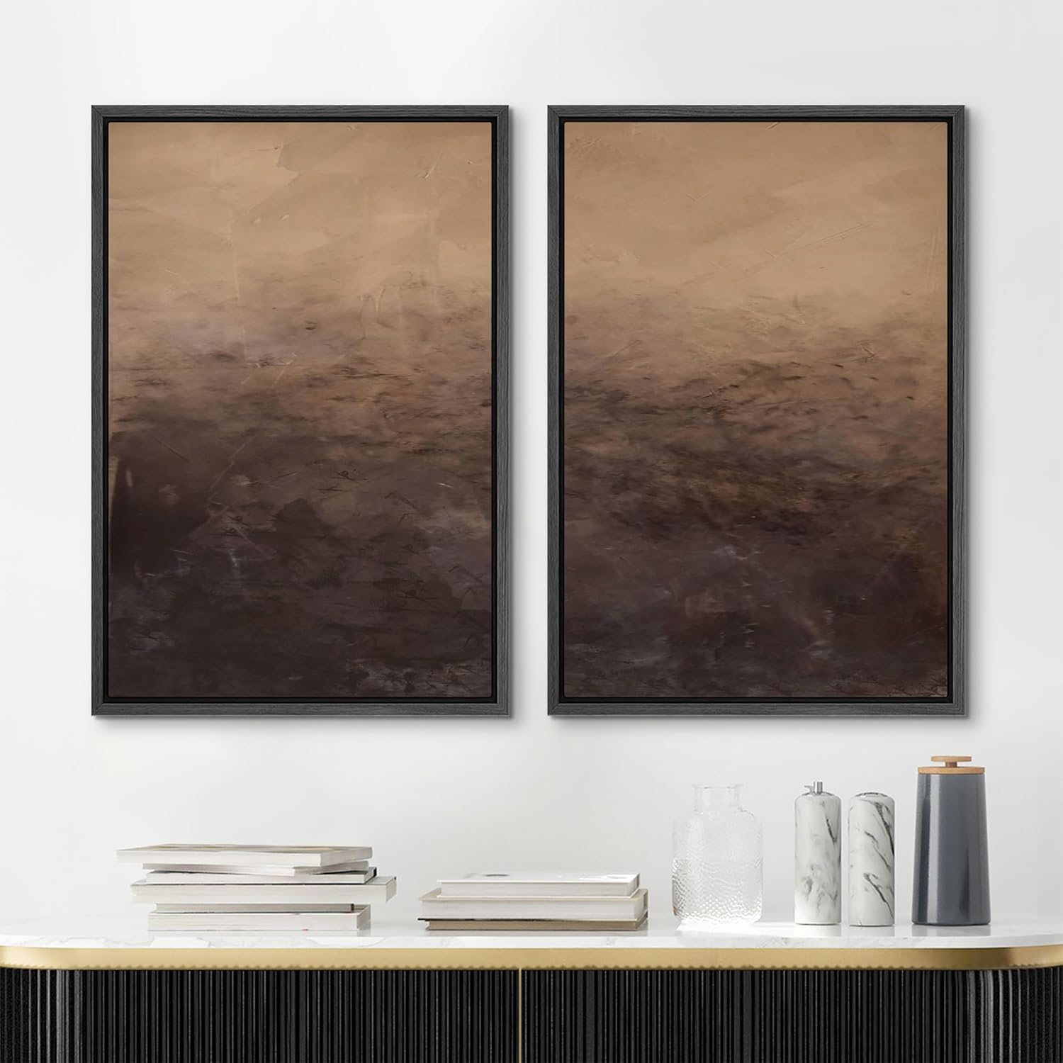 MUDECOR Framed Canvas Print Wall Art Set Abstract Brown Gradient Illustrations Modern Art Decorative Bohemian Calm/Zen for Living Room, Bedroom, Office - 24"x36"x2 Black