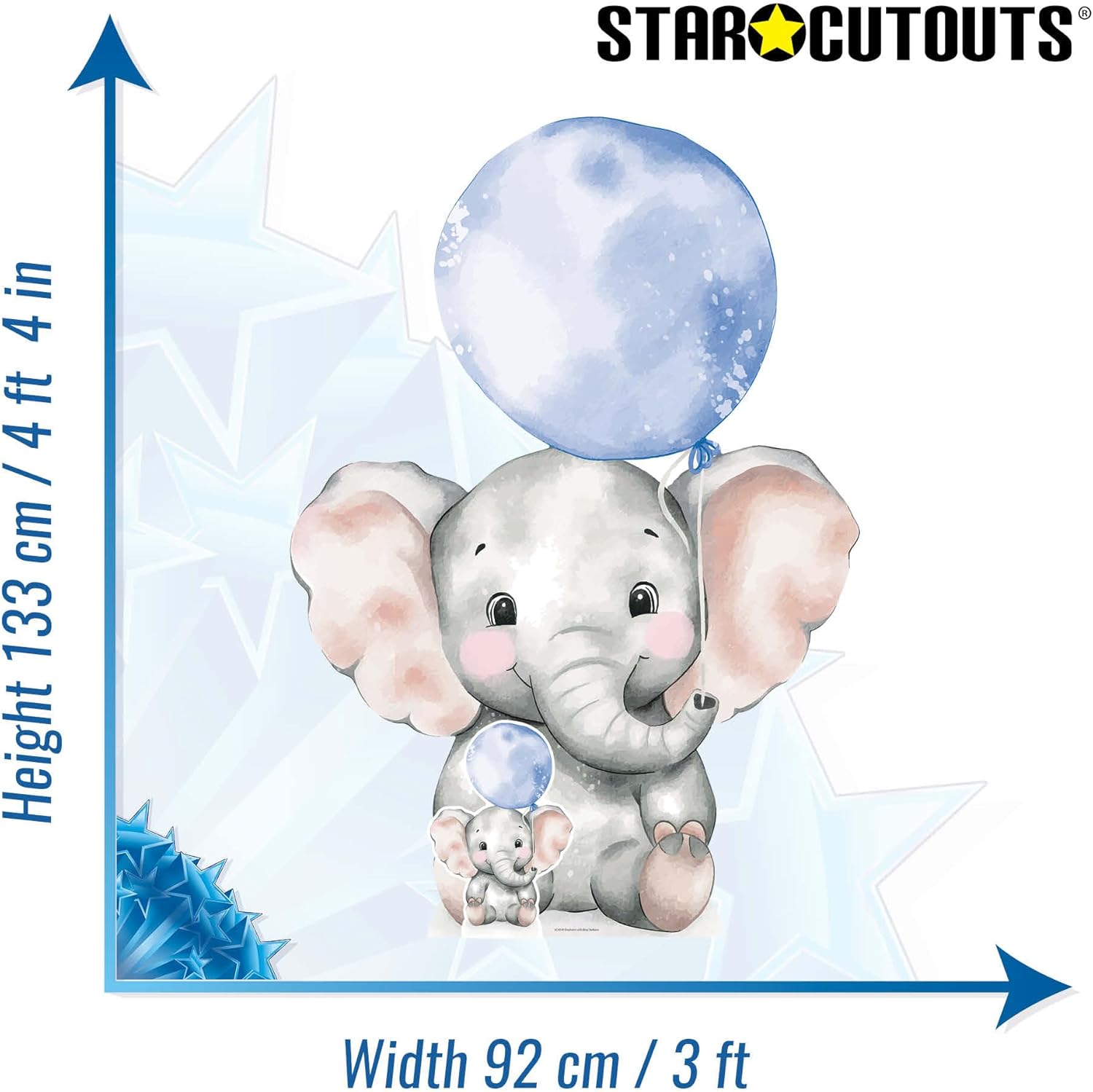 SC4549 Elephant with Blue Balloon Cardboard Cut Out Height 133cm