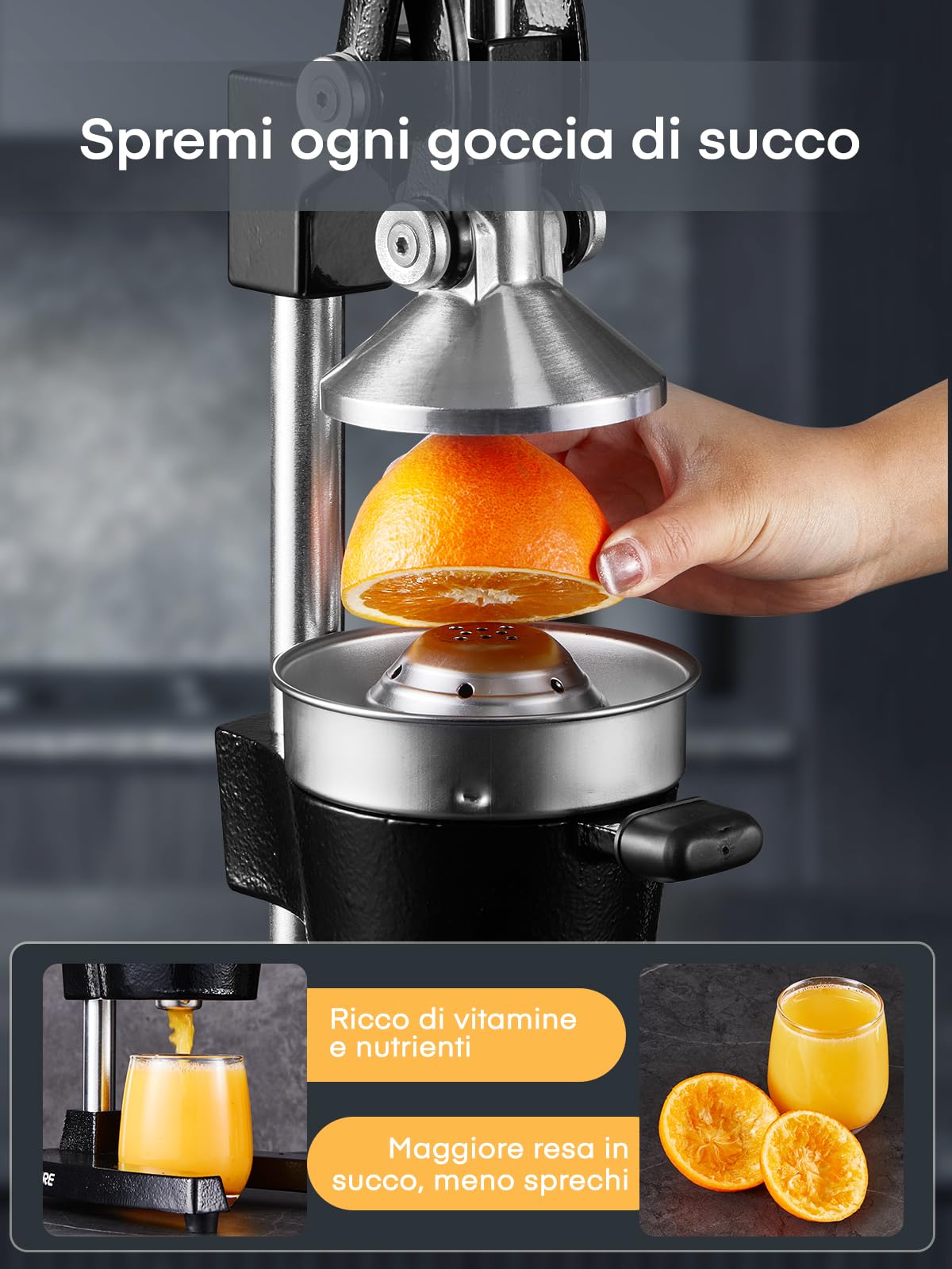 Spremiagrumi Manuale FOHERE, Professionale Limone Manuale per Agrumi Commerciali per Arance, Limoni, Melograno, Pompelmi, Spremiagrumi Facile da Pulire con Tazza in Acciaio Inossidabile