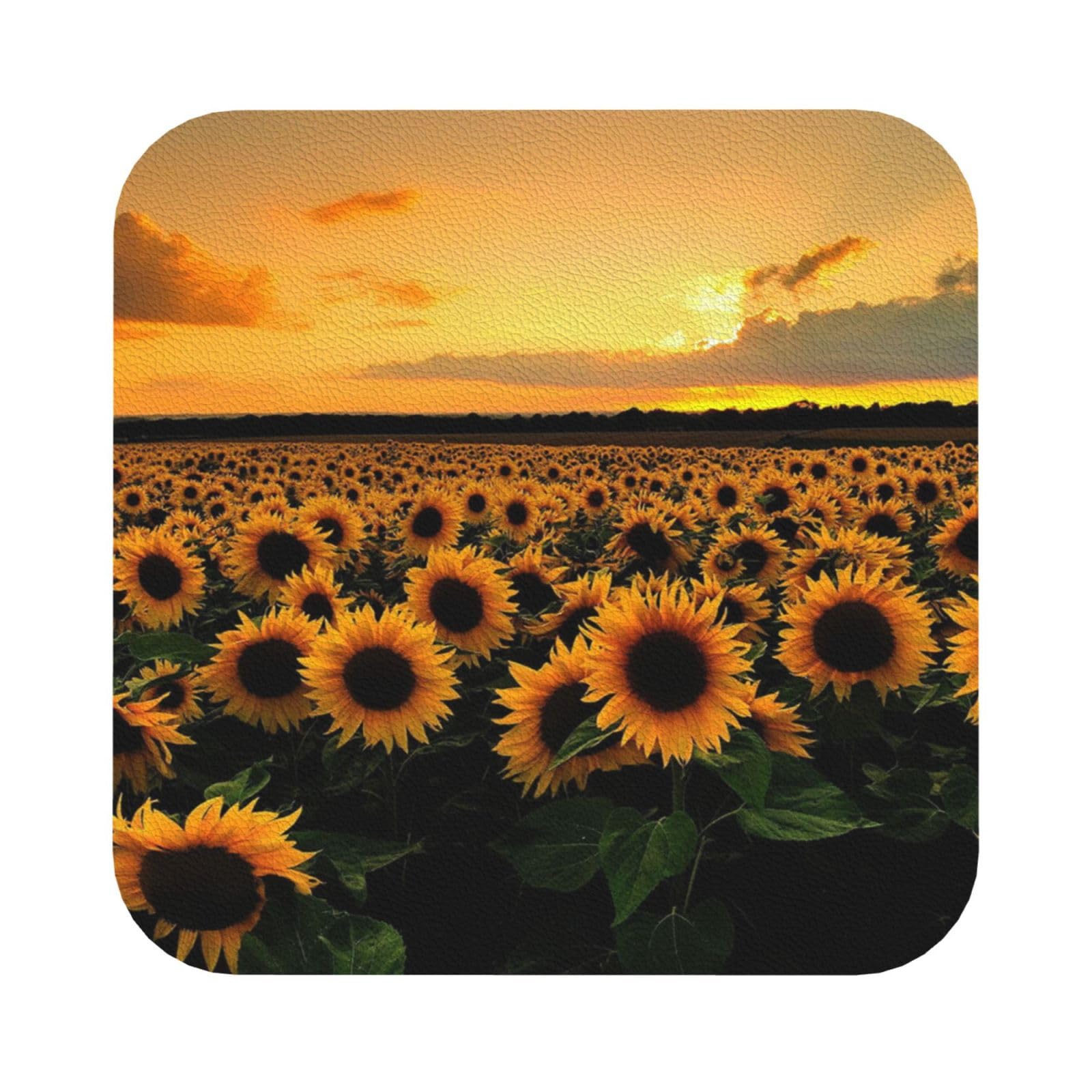 sunflowers sea PU Leather Coasters Set of 6 Square Drink Coasters
