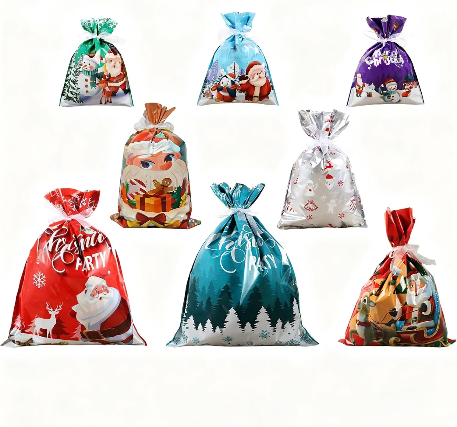 Zksbdxz 12/24/30Pcs Holiday Gift Bags with Drawstring Closure for Christmas Decorations Sturdy Efficient Foil Materials Assorted Sizes and Colorful Pattern for Gift Wrapping Decors (30)