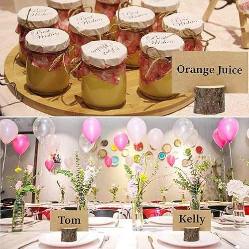 Miniatura 4 de Tarjeteros de madera para colocar 15 números de mesa con 25 tarjetas de mesa de papel kraft para colocar tarjetas de nombre, tarjeta de notas para