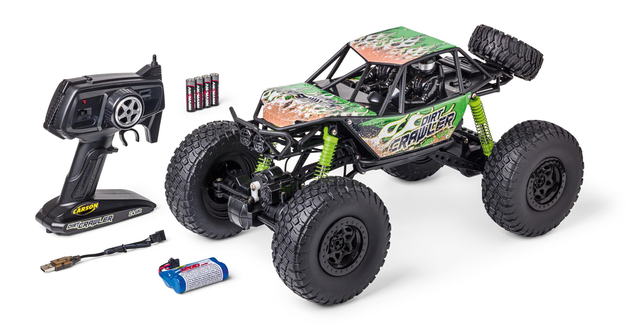Carson 500404289 1:8 Dirt Crawler 4x4 100% RTR Green - zdalnie sterowany samochód, samochód RC, samochód RC, samochód RC 1:8, zdalnie sterowana zabawka, samochód RC dla dzieci