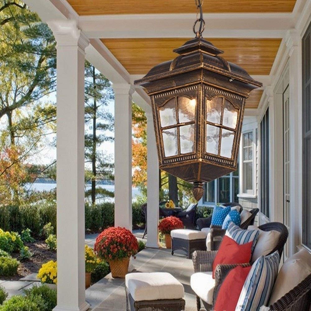 Memnk Rustico soffitto Outdoor luce lanterna di vetro martellato Vineyard impermeabile IP54 Gazebo Lampada lampadario for esterni Ingresso Porticato Corridoio Decor Ciondolo Droplight E27