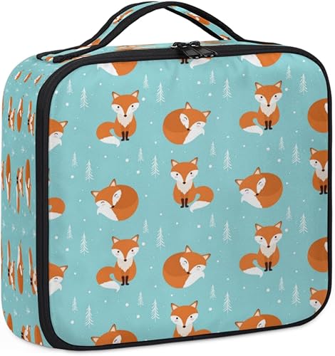 Miniatura 6 de KOBLEN Bolsa de maquillaje de viaje para mujer, grande, cuadrada, portátil, profesional, coqueta, tren, estuche cosmético con asa, diseño de zorro