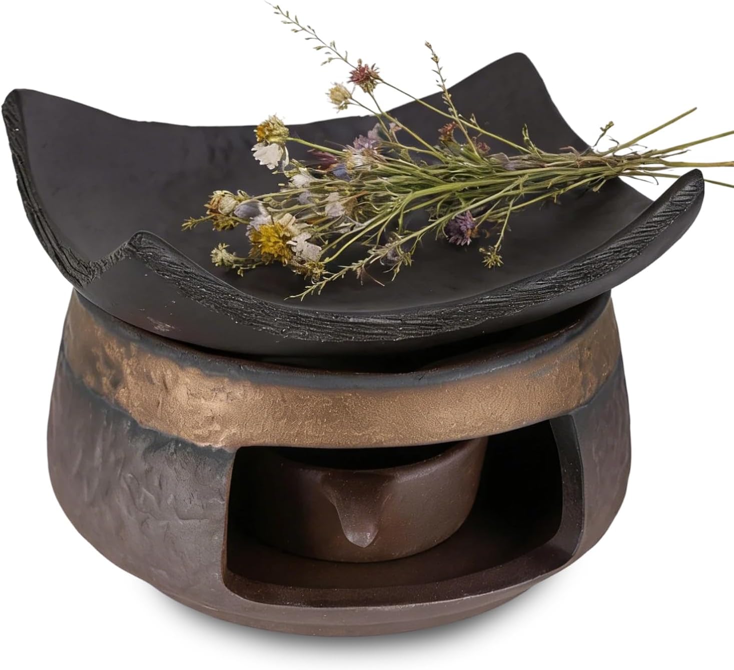 Ceramic Cedar and Zen Burner, Aromatherapy Stove and Essential Oil Burner for Tea Lovers, Zen Incense Wax Melt Burner and Teapot Warmer Kit for Meditation, Relaxation and Home Spa Decor