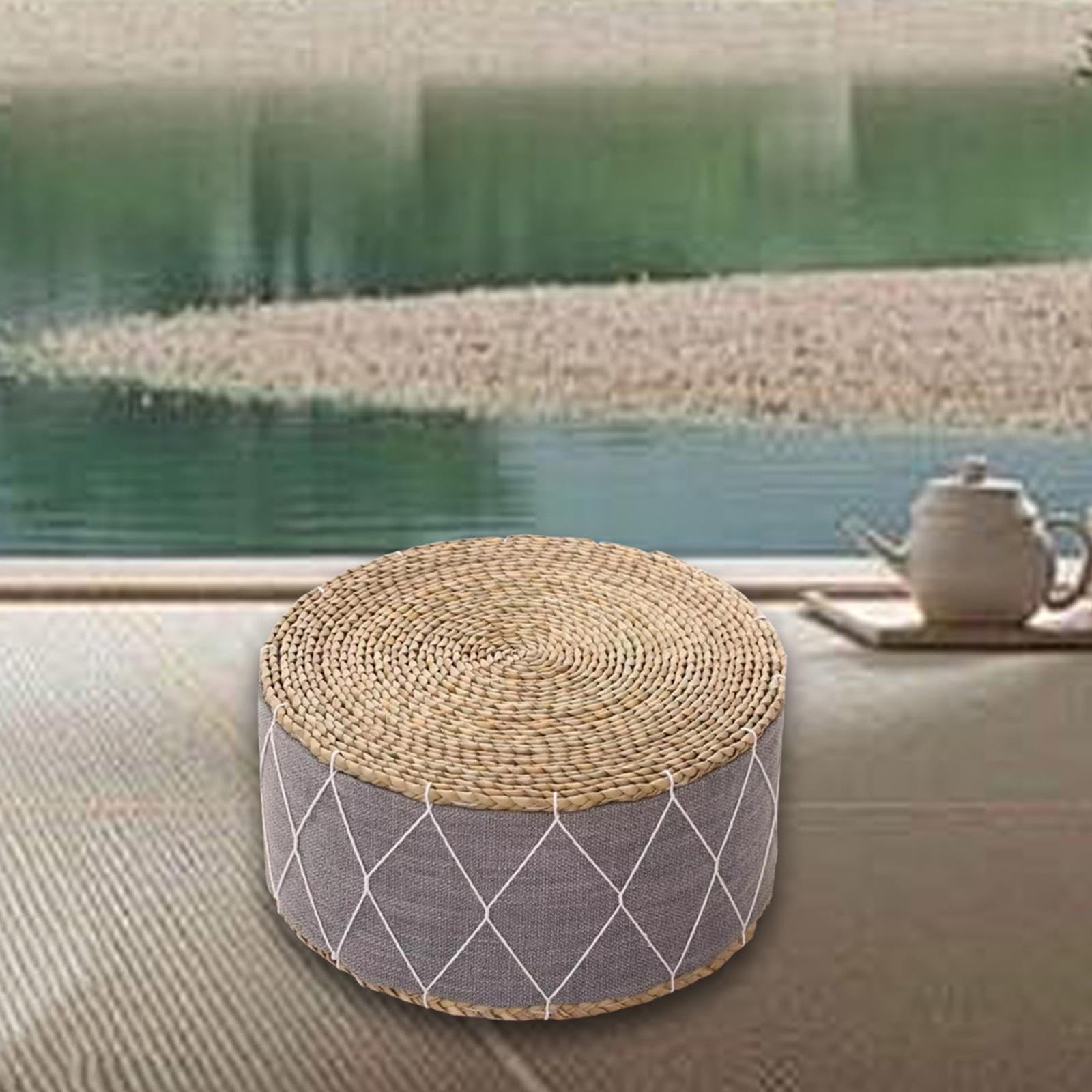 LOVIVER Cojín de meditación, Tatami Tejido, Estera de meditación, puf para Suelo, cojín para Asiento, Almohada para Dormitorio, oración y Oficina, Gris