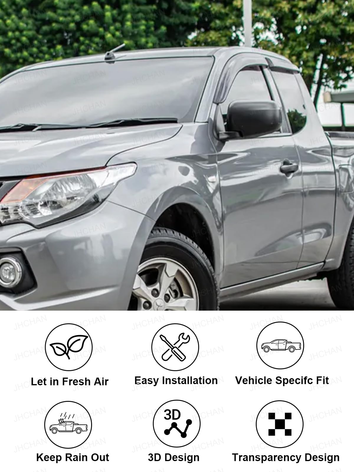 Deflectores de viento | Compatible con: Mitsubishi L200/Trition (2016-2023) Accesorios Club/Space/Extended Cab Juego de 4 piezas | Protectores de lluvia para ventana, protección contra el