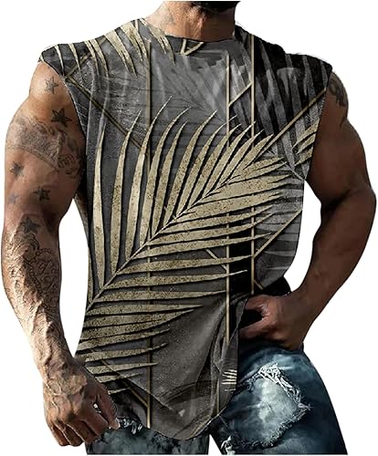 Muscularfit Camisetas gráficas con estampado divertido para hombre, estilo casual, holgadas, sin mangas, cuello redondo, camisetas hawaianas para la