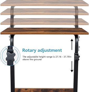 Mobile Side Table Adjustable Rolling Lapdesk Couch End Table with Wheels, Sofa Side Table C Shaped Over Bed Desk, Rolling Bedside Laptop Snack Table Breakfast Tray