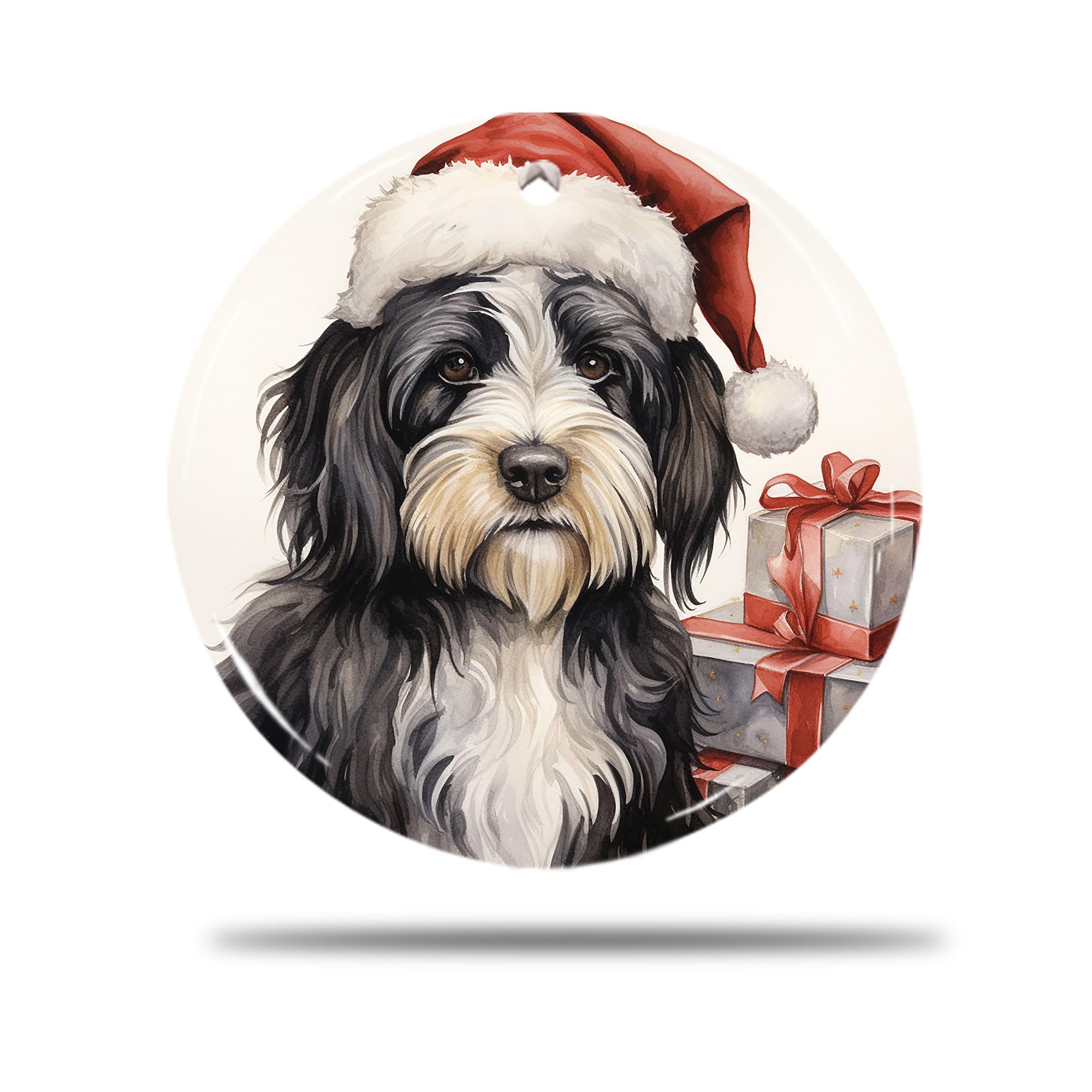 Zishenghuodianzishangwuyouxiangongsi Ceramic Christmas Ornaments, 7.3Cm Tibetan Terrier Dog 3D Christmas Hanging Decoration Christmas Tree Decorations Xmas Tree Hanging Ornaments For Family Decor Indoor