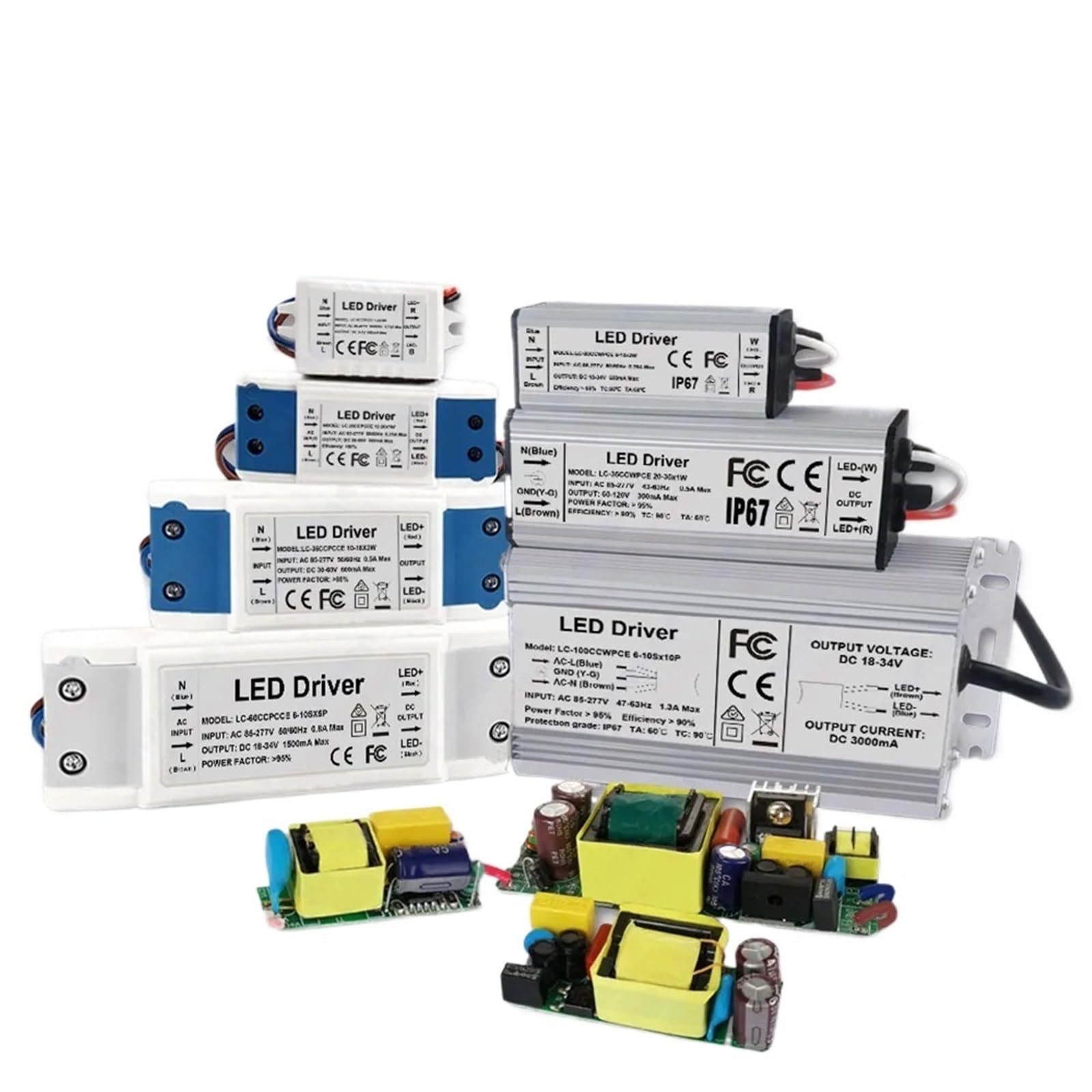 Driver LED de corriente constante 300 mA, 450 mA, 600 mA, 900 mA, 1500 mA, transformadores de iluminación 1 W, 3 W, 5 W, 10 W, 20 W, 30 W, 36 W, 50 W, 100 W (PCB Board,450 mA 39 a 85V)