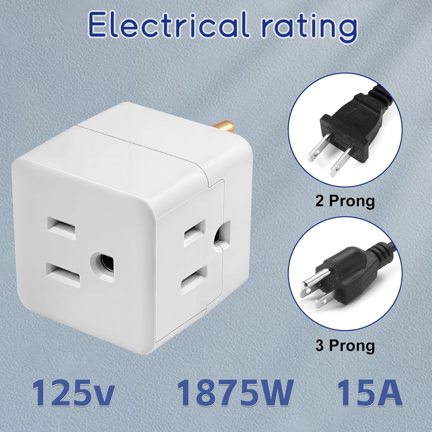 3 Prong Adapter, 2PCS 3 Outlet Wall Adapter Cube Tap, Multiple Outlet Splitter, 3 Way Plug Adapter, White Multi Plug Wall Outlet Extender for Home or Travel, UL Listed