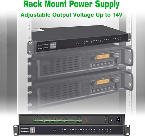 Miniatura 6 de Caja de alimentación distribuida CC de montaje en rack de 1U 18 canales DC 12V 20 Amp Reset Fusible de restablecimiento, cable de alimentación de CA