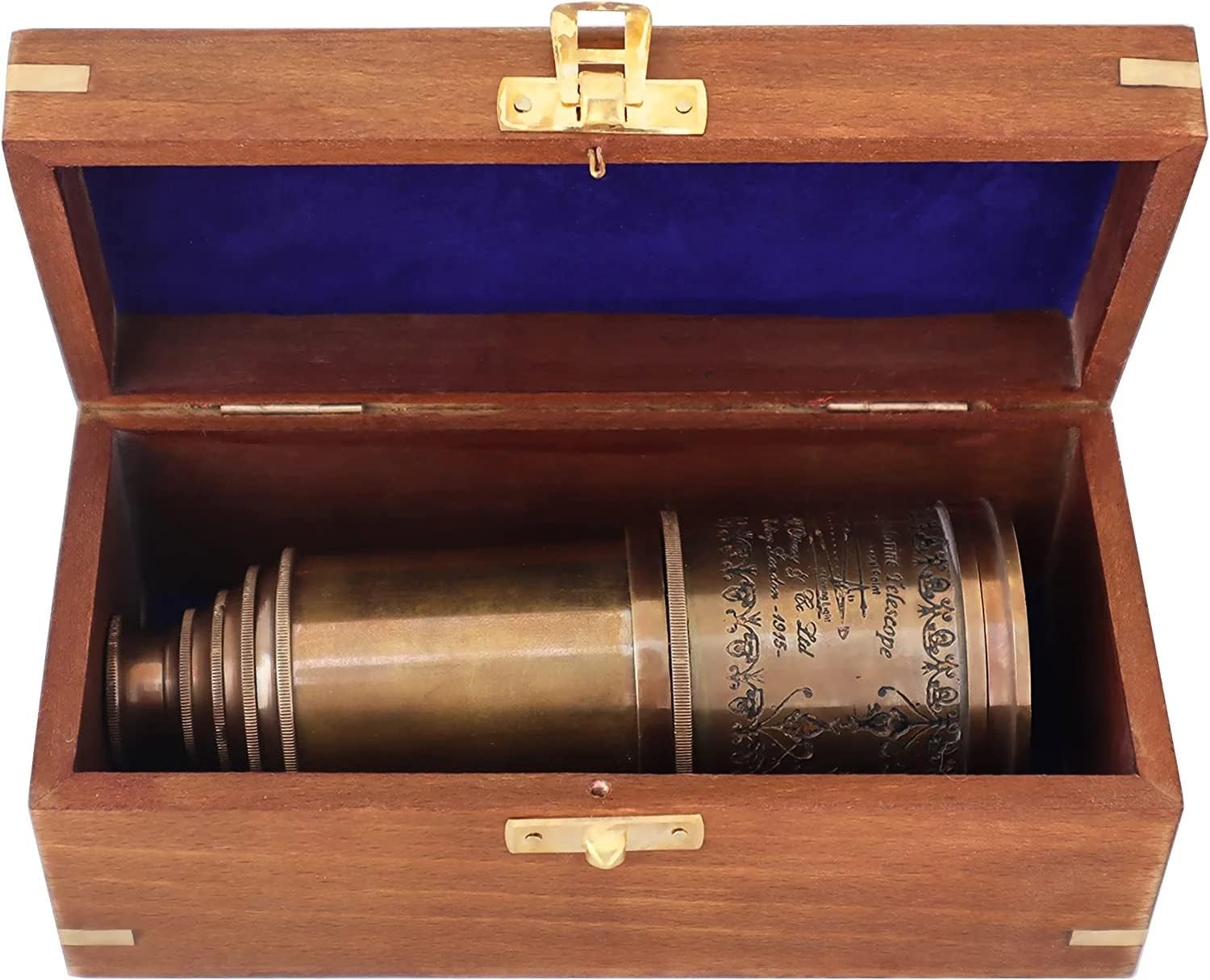 PORTHO Antique Victorian Brass Telescope – 19” Extendable Spyglass with Wooden Box | Vintage Nautical Kids Scope Replica | Handheld Pirate Telescope for Home Decor, Collection & Gifts
