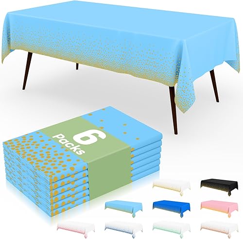 Miniatura 28 de misaya Paquete de 4 manteles desechables de lunares, mantel de plástico impermeable de 54 x 108 pulgadas, lunares dorados rectangulares en blanco