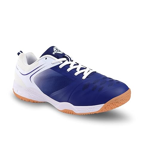 Nivia HY-Court 2.0 Badminton Shoe for Mens | Rubber Sole Shoes with Upper Mesh for Sports, Badminton, Volleyball, Squash, Table Tennis, Nonmarking Sole (Blue/White) Size - UK-3