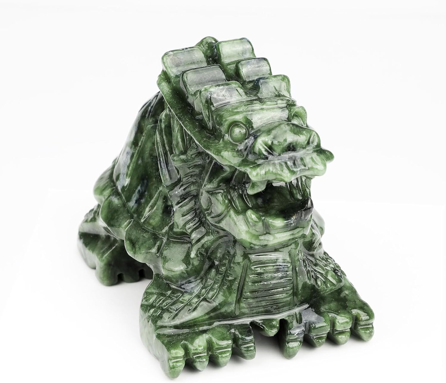 Dragon Turtle Jade Statue - Natural 4inch Gemstone Sculpture for Home Decor, Feng Shui Carved Figurine Outdoor Garden Decorative