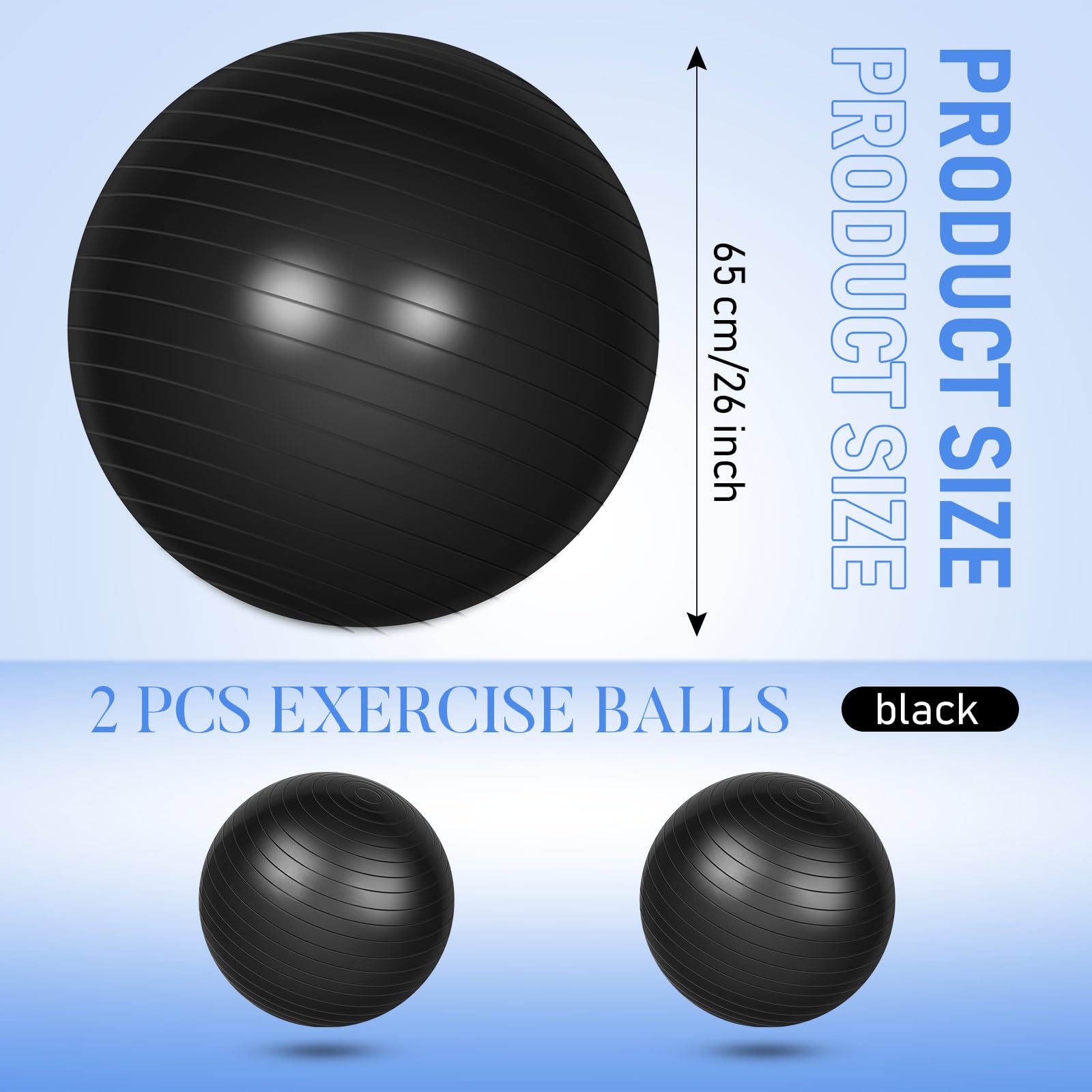 Leyndo Yoga-Ball, Gymnastikball, groß, 66 cm, Anti-Burst, Geburts-Fitnessball mit Pumpe, 65 cm für verbesserte Körperhaltung, Balance, Yoga, Pilates, Training, 2 Stück