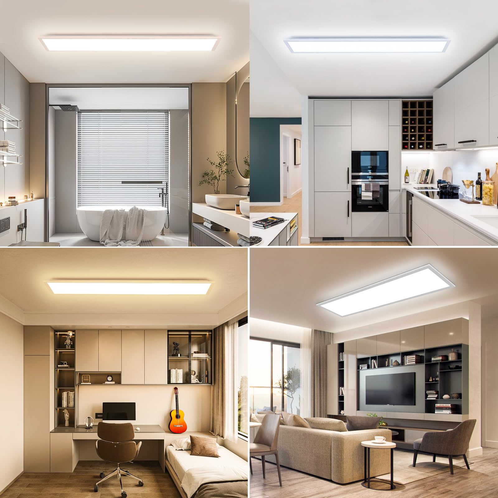 Oraymin Plafoniera a pannello LED Dimmerabile 120x30 cm con telecomando,36W 3960LM Pannello LED soffitto,Funzione di memoria,plafoniera rettangolare LED da 3000K-6500K cucina ufficio garage soggiorno