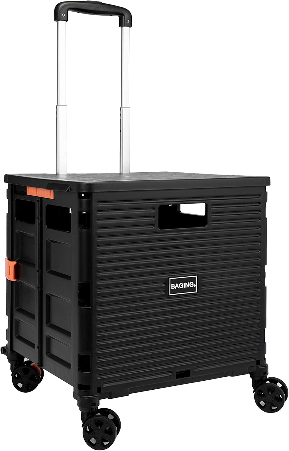 ［BAGING バギング］横押し ショッピングカート ストッパー付き 360°回転 4輪静音キャスター 折りたたみ 買い物カート LB007 (黒)