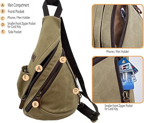 POEYLEJA Canvas Sling Bag Convertible Crossbody Bag Chest Bag Shoulder Backpack Casual Daypack for Men Women Outdoor Sports Cycling Hiking Travel (Army Green POEYLEJA Canvas Sling Bag Convertible Crossbody Bag Chest Bag Shoulder Backpack Casual Daypack for Men Women Outdoor Sports Cycling Hiking Travel (Army Green