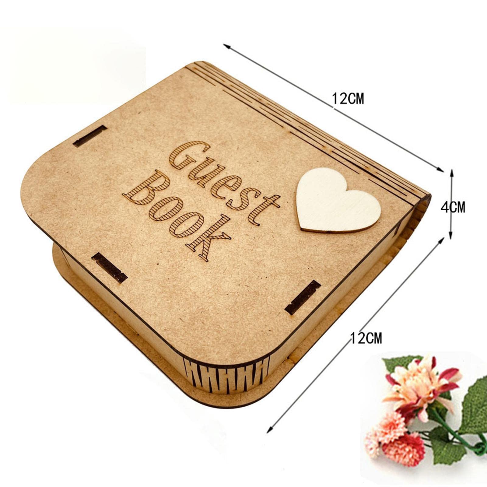 Libro de Firmas de Boda Corazón Caja Invitado Decoración Madera Marco Registro Mesa Rústica Adecuado para Regalos Shower Memoria Cumpleaños