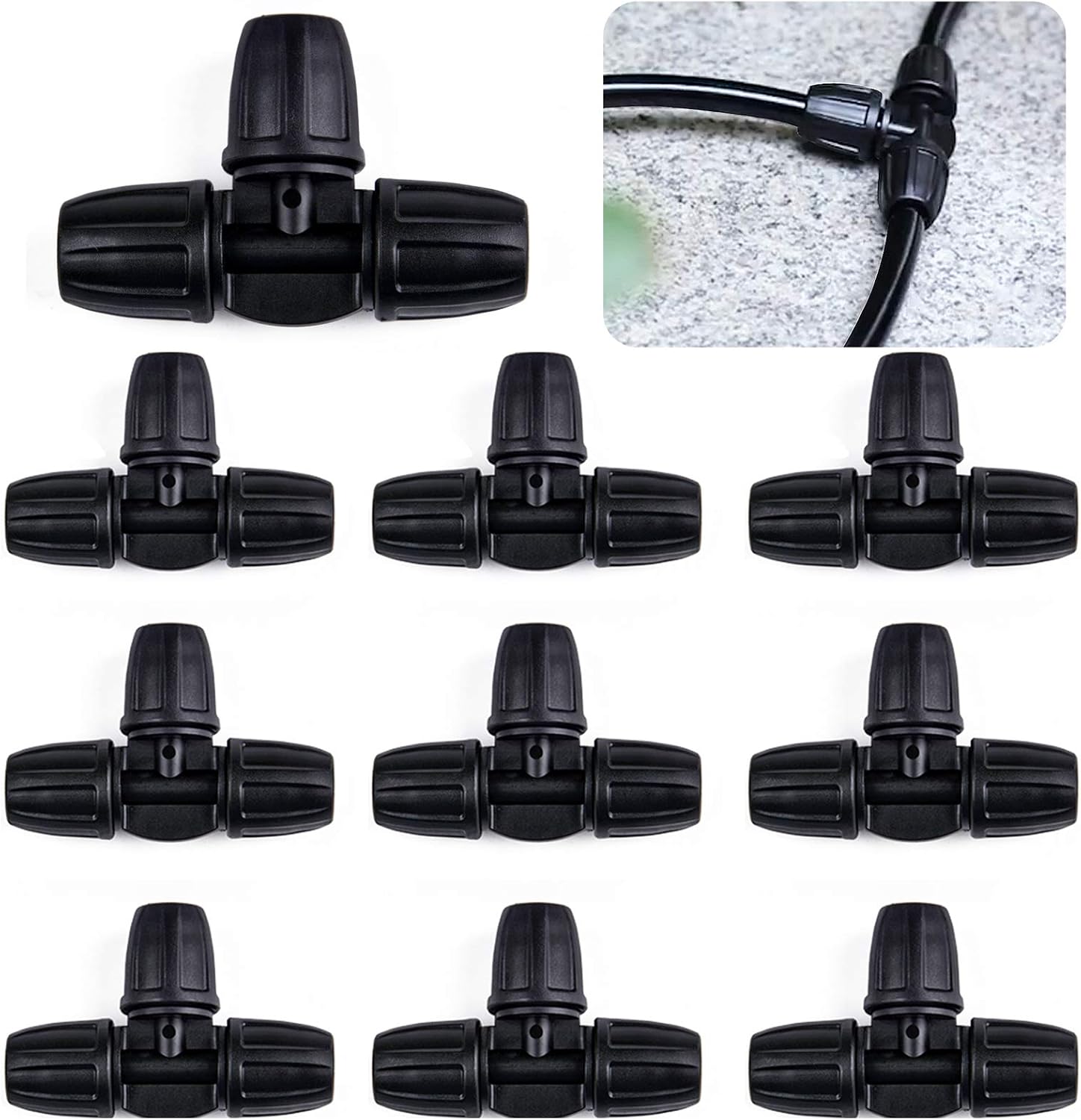 Kalolary Barbed Tee 20PCS Anti-Drop Lock Drip Fittings Tube Tee Connector 3-way Adapter Water Pipe Joints for Hose Drip Irrigation System Fits for 8/12mm Tubing Watering Tools Lawn Garden Supplies