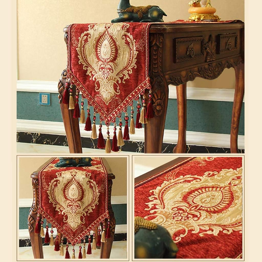 Lace Table Runners EmbroideRood Flowers Table Runner with Multiple Tassels Floral Pattern Table Runner with Tassel Dining Party,4 Colors (Color : C, Size : 35 * 220cm) (C 35*280cm)
