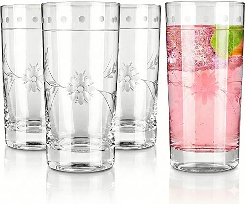 Miniatura 9 de Royalrose Juego de 4 copas de vino Premium Delight, 14.2 onzas, sopladas a mano con tallo largo grabado, cristalería clásica para bodas, cenas y