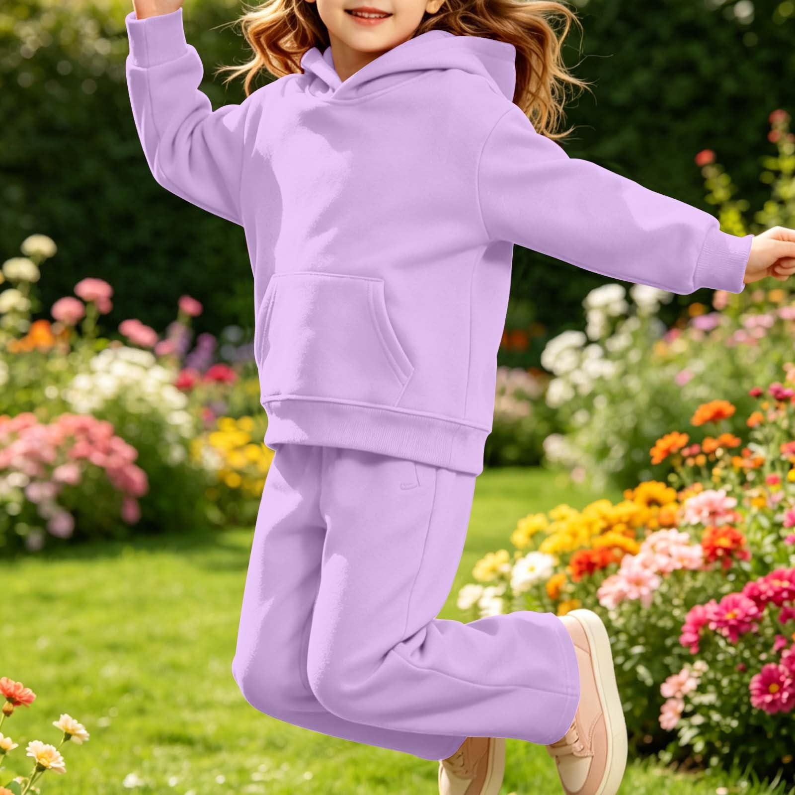 Chándal con capucha y pantalones deportivos de pierna ancha para niñas