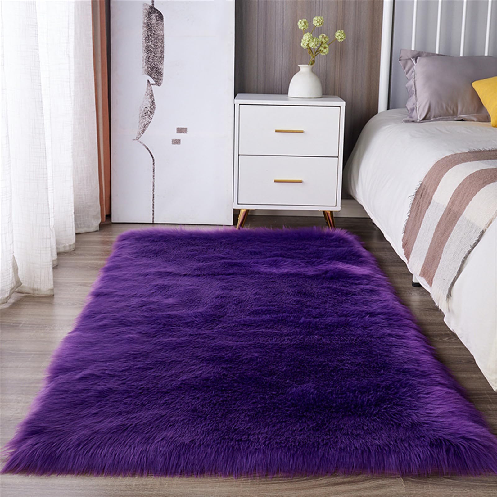 Tapis moderne violet 180x180 cm antidérapant P Higile pour salon