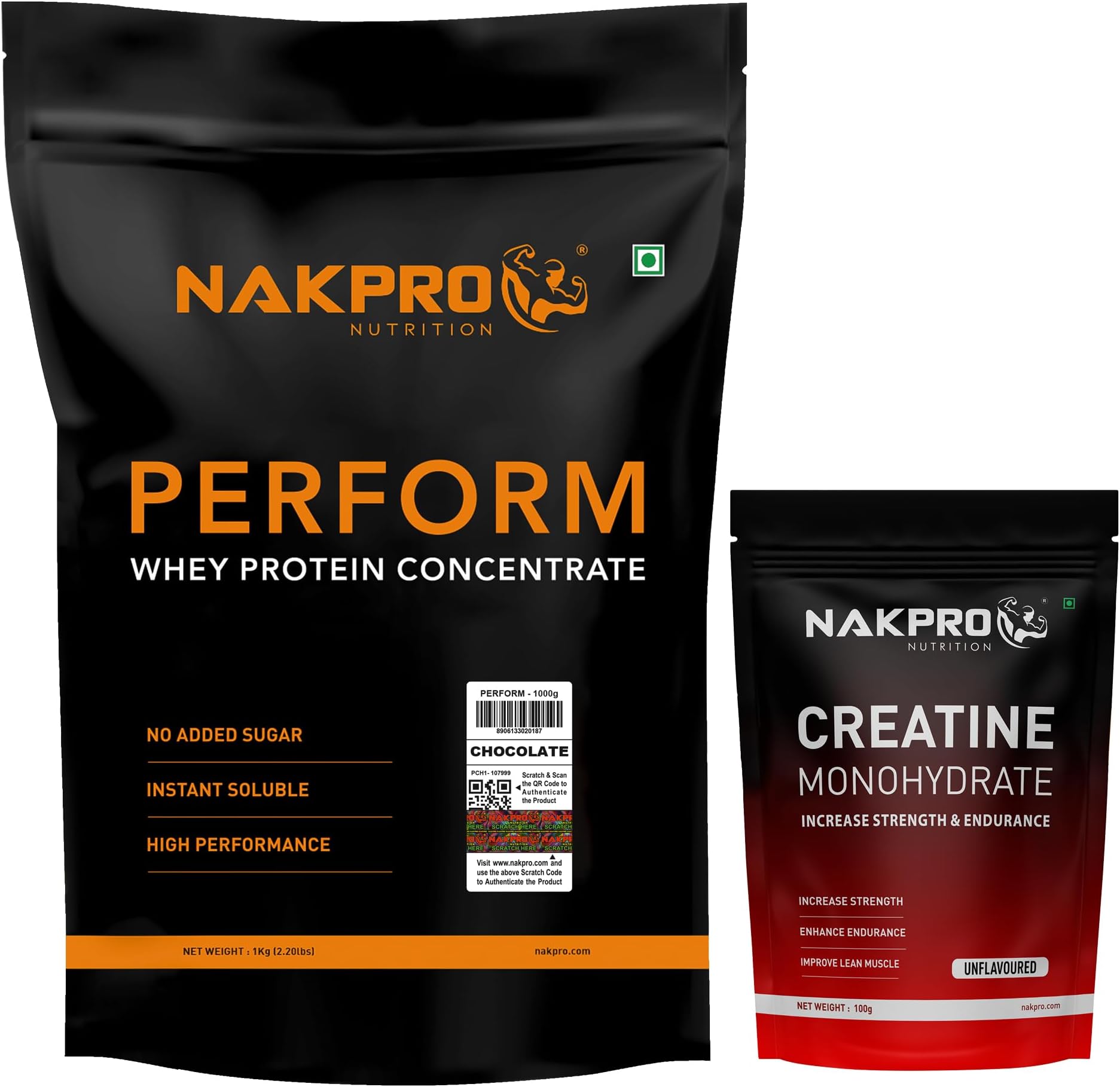 Perform Whey Protein Concentrate, 1 Kg Chocolate with 100g Creatine - Fruit Punch | Fast Dissolving & Muscle Recovery Workout Drink, Lean Muscle Growth Powder (Combo Pack) (1kg with 100g Creatine Unflavoured, Chocolate)