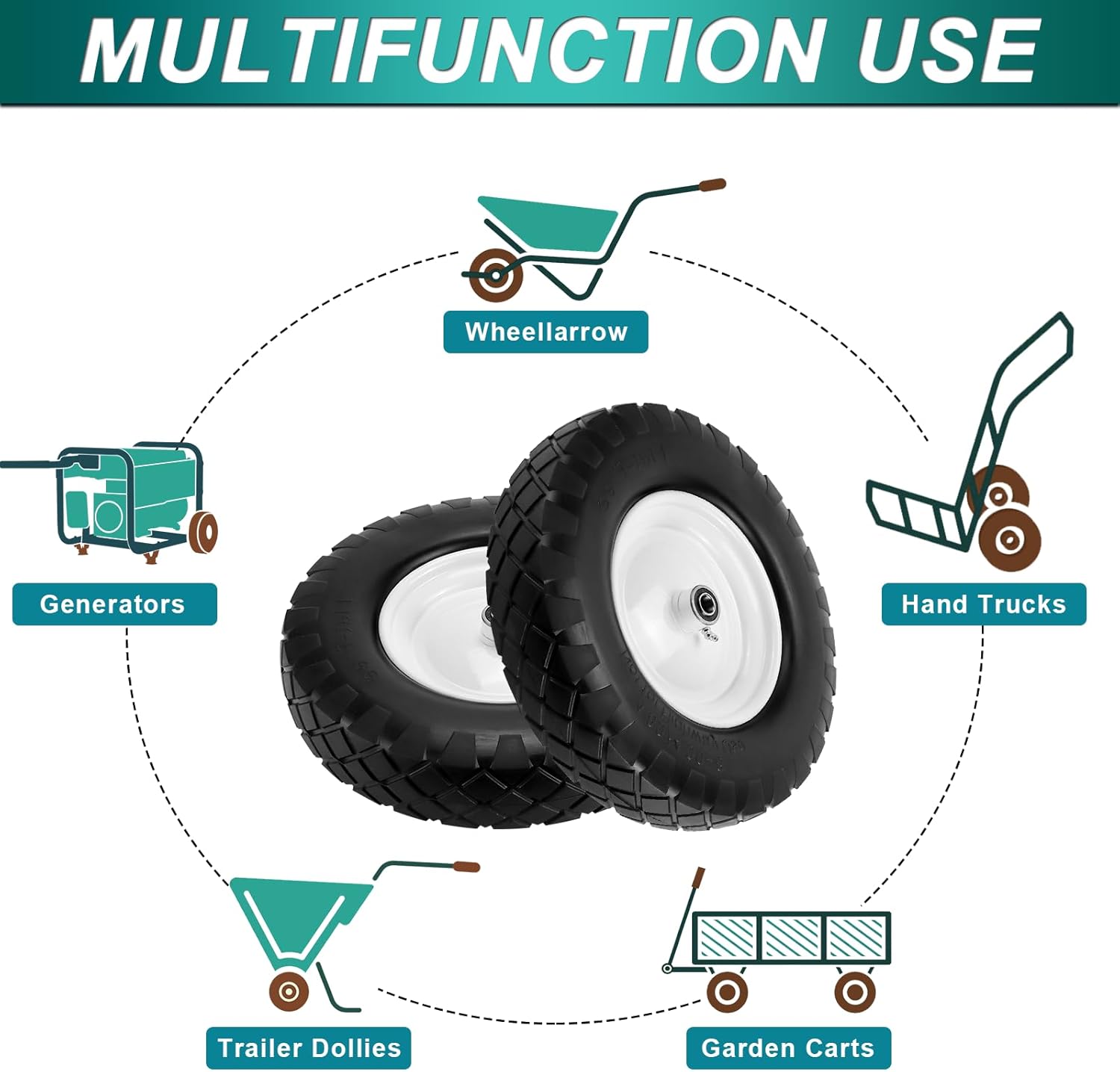 4.80/4.00-8 Flat Free Tire and Wheel- 16" Flat-Free Solid Wheelbarrow Tires with 5/8" & 3/4" Bearings, 3"-7" Centered Hub by Cenipar Universal Fit for Wheelbarrow,Hand Truck,Garden Trailer,Trolley - Image 7