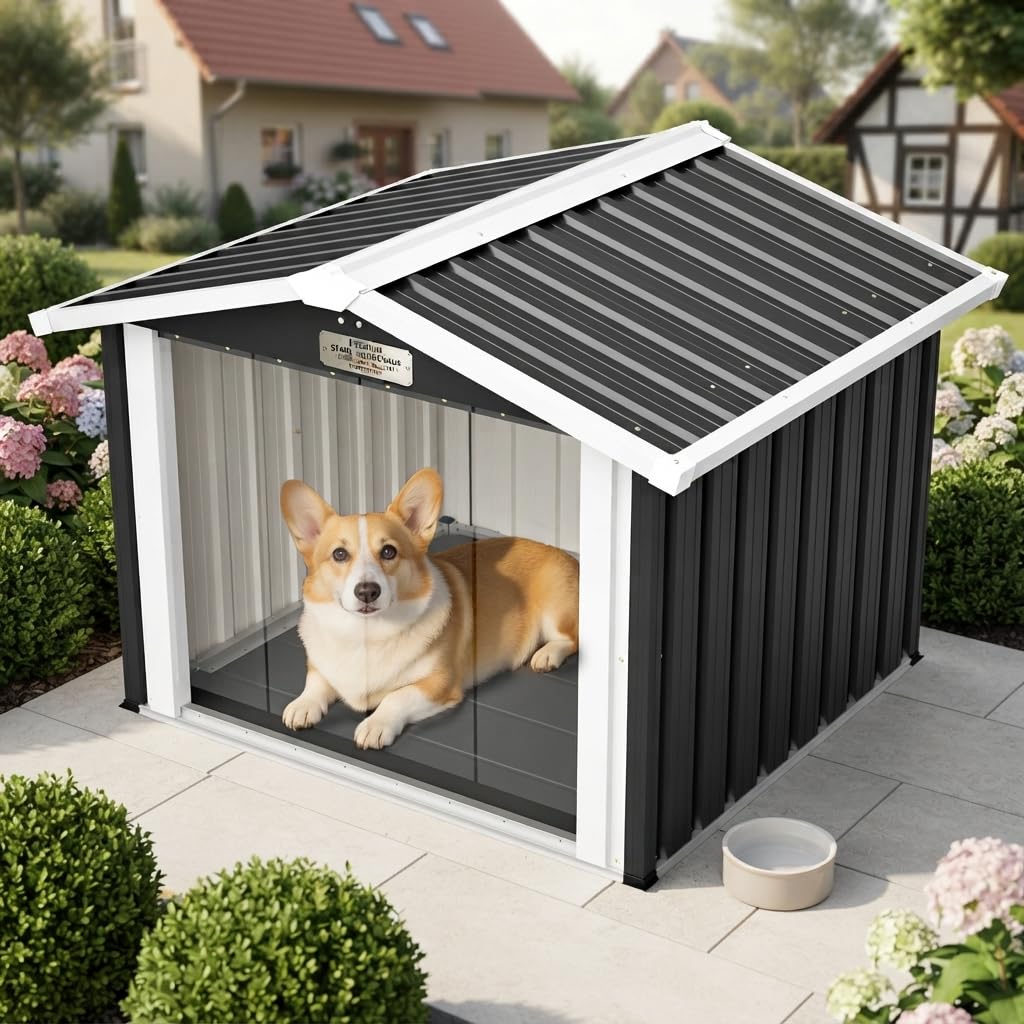 Caseta para perros XXL para exteriores, 102 cm, impermeable, protección UV, ventilación, color gris | Caseta XXL resistente al agua: sin remojo, sin tambalearse. Confort seco, protección UV, duradero, calidad estable.