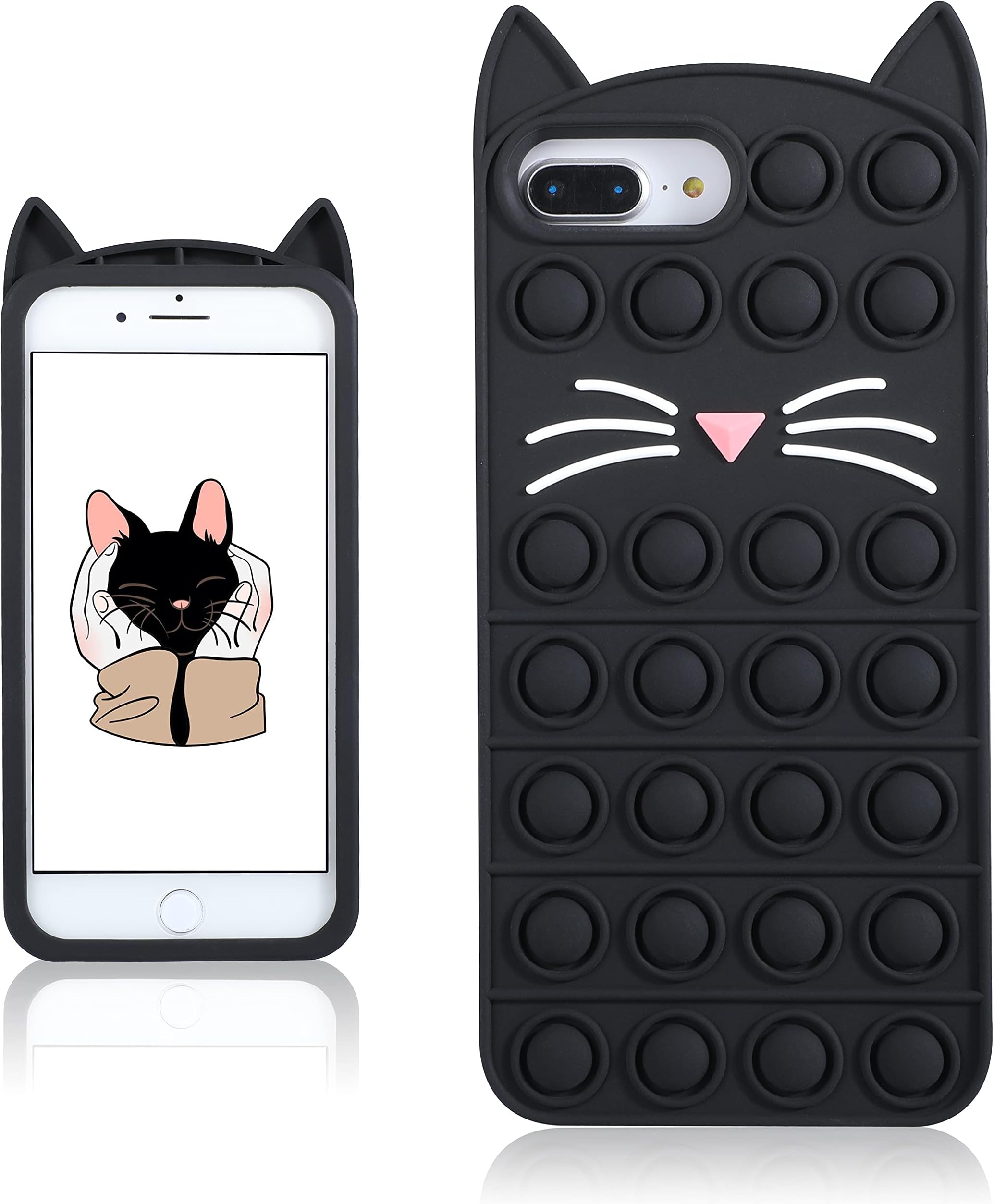 CoralogoBlack Cat Case for iPhone 6 Plus/6S Plus/7 Plus/8 Plus Cartoon Funny Kawaii Cute Silicone Cover Fidget Unique Design Aesthetic for Girls Boys Cases(for iPhone 6/6S/7/8 Plus 5.5")