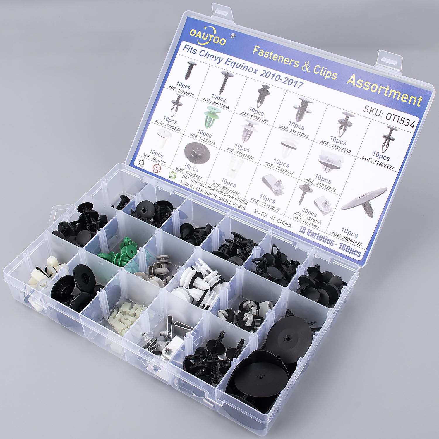 OAUTOO 180pcs fits Chevy Equinox 2010-2017 Auto Body Interior and Exterior Retainer Fastener Clip Assortment