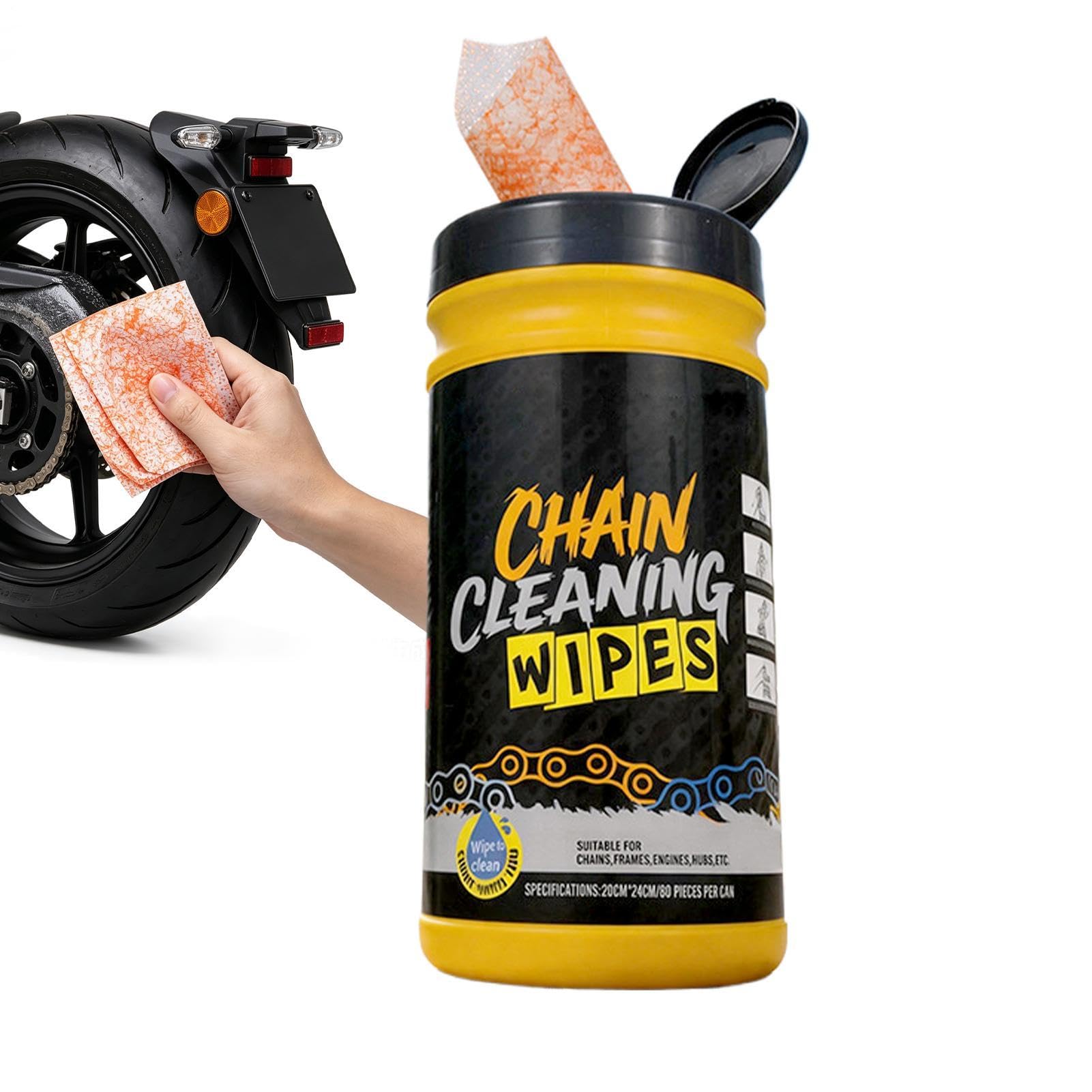 Nettoyant pour la Chaîne de Bicyclette 80 Lingettes - Dégraissage en | Outil de Nettoyage de Chaîne Pour Moto, Transmission, Roue Libre, Conduite en Plein Air, Voyage et Aventure