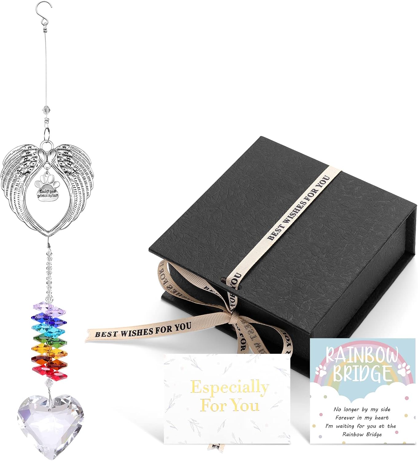 Dog Memorial Gifts for Loss Sun Catcher Crystals Prisms Hanging,Wind Chime Suncatcher Pet Memorial Gifts,Pet Loss Sympathy Gifts,Rainbow Maker Suncatcher for Window Garden Decor