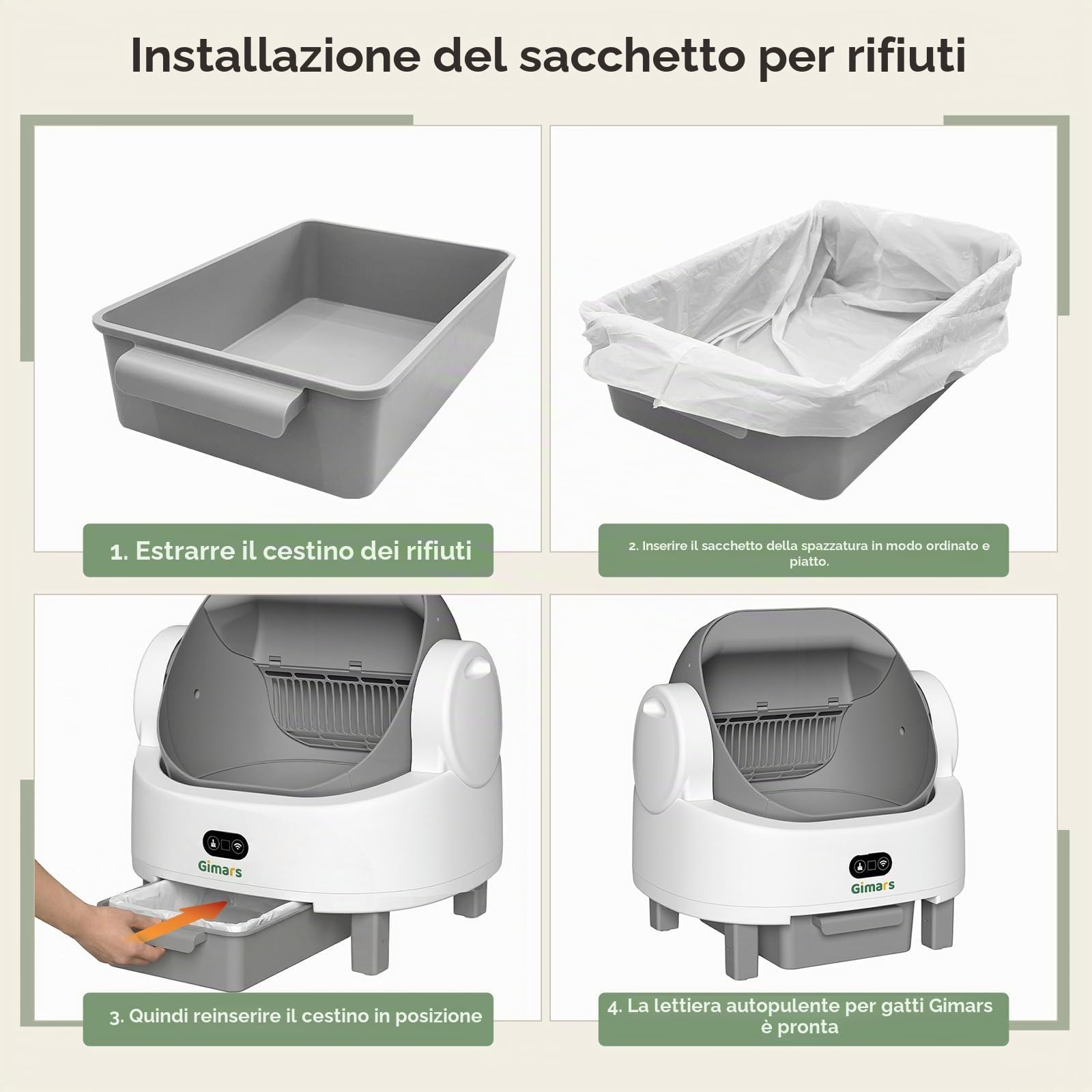 Gimars Lettiera autopulente dal design aperto, per più gatti e gatti anziani, controllo tramite app con sensori di sicurezza, basso odore, include sacchetti della spazzatura e tappetino, bianco con