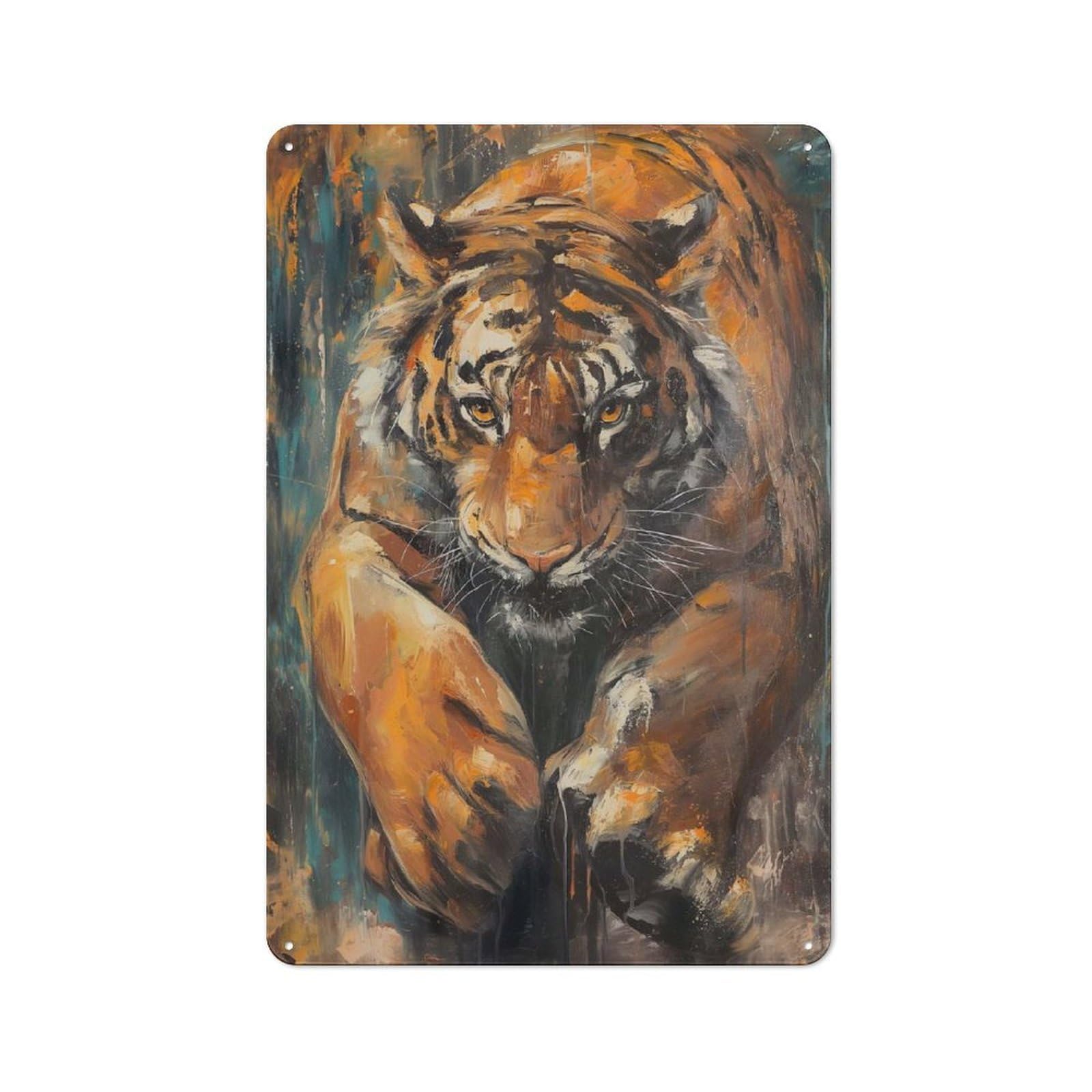 Junmoney Style-7 Bengal Tiger Mysterious Industrial Metal Wall Decor 30X20cm, Metal Wall Sign For Tool Room, Garage, Studio Or Home Bar