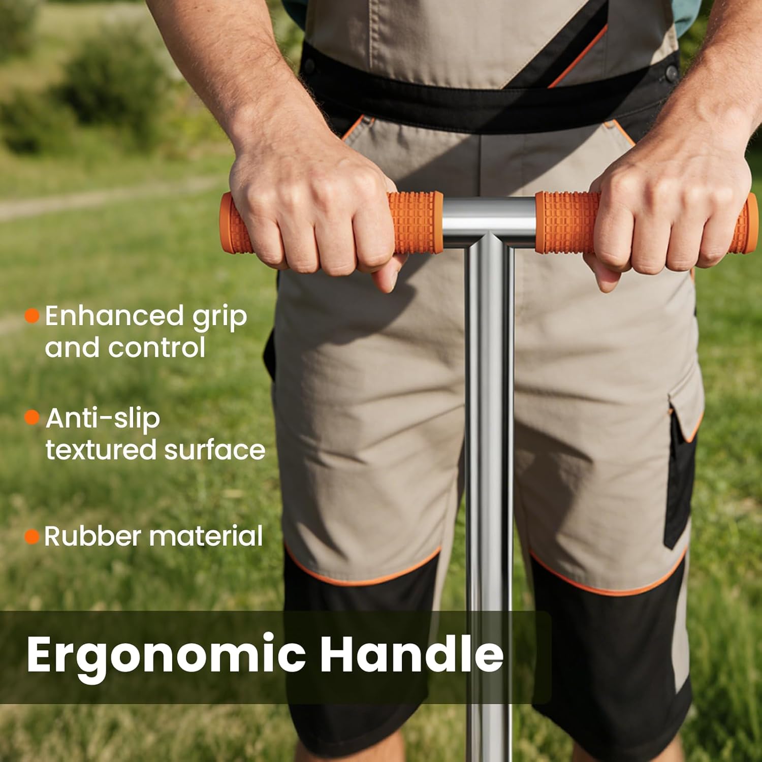 Lawn Aerator, Stainless Steel Lawn Aerator Tool with 3 Hollow Tines, Yard Grass Soil Core Aerator, Manual Lawn Plug Aerators, Core Aeration Tool for Lawn Garden Compacted Soil (Orange)