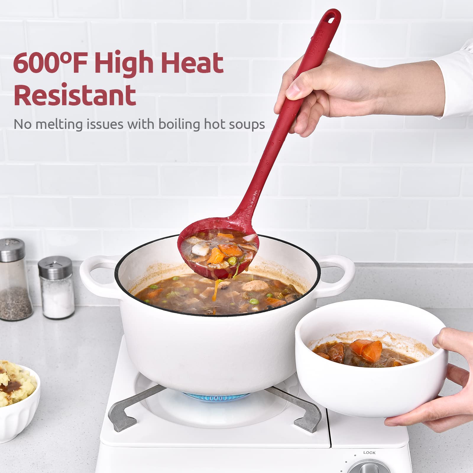 Louche En Silicone U-Taste 34cm - Résistante à 315°C - Long Manche Anti-dérapant - Noire